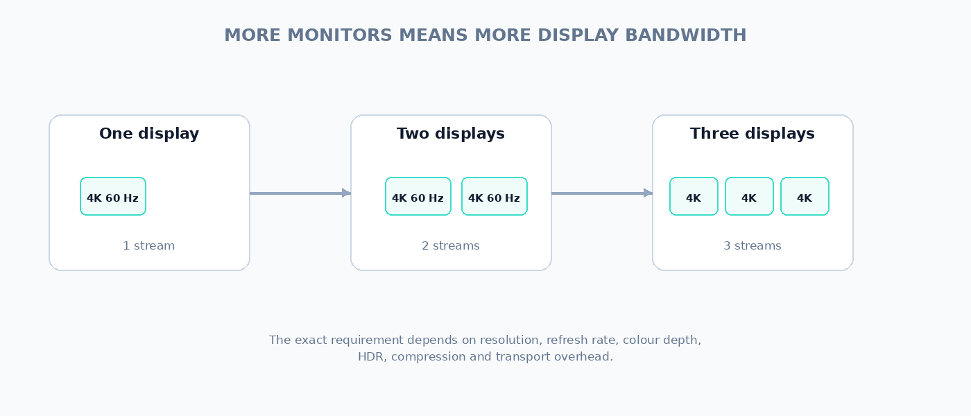 Multiple displays sharing the available display bandwidth